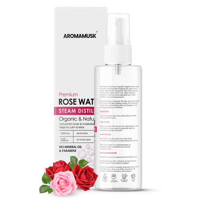 100% Organic & Natural Premium Rosewater For Face & Skin, 100ml (No Alcohol, Chemical & Paraben Free )