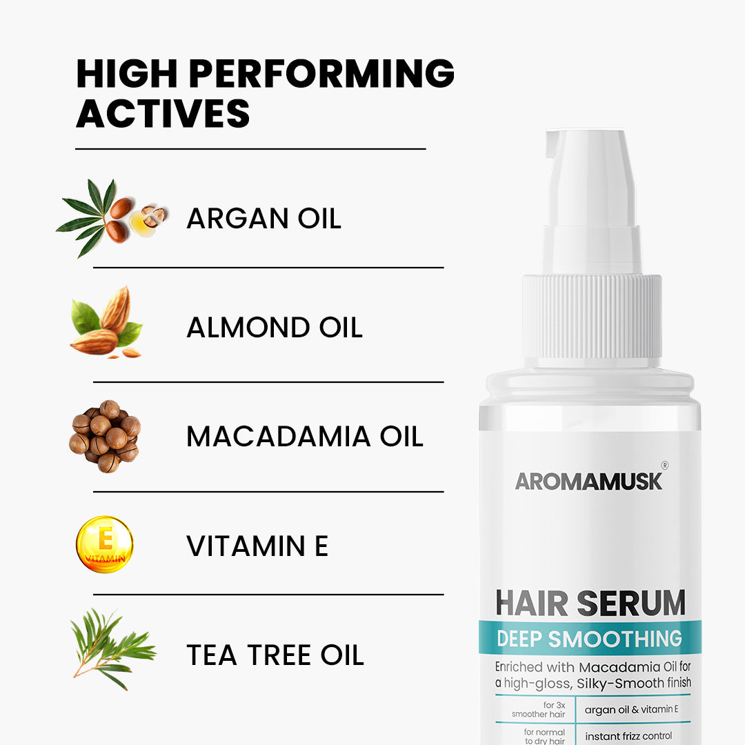 Hair Serum for Frizz-free, Smooth Hair, with Macadamia & Argan Oil & Vitamin E (50 ml)