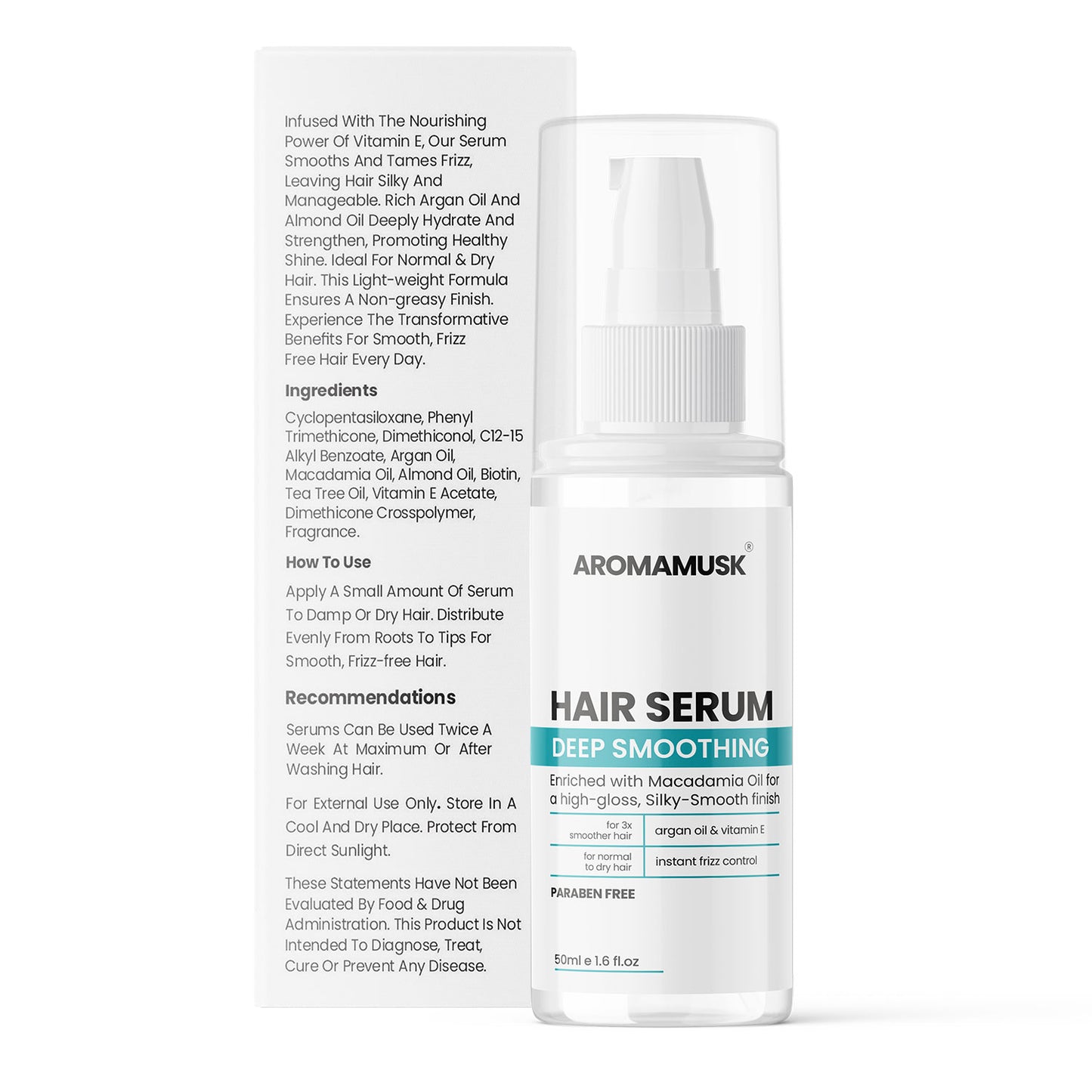 Hair Serum for Frizz-free, Smooth Hair, with Macadamia & Argan Oil & Vitamin E (50 ml)