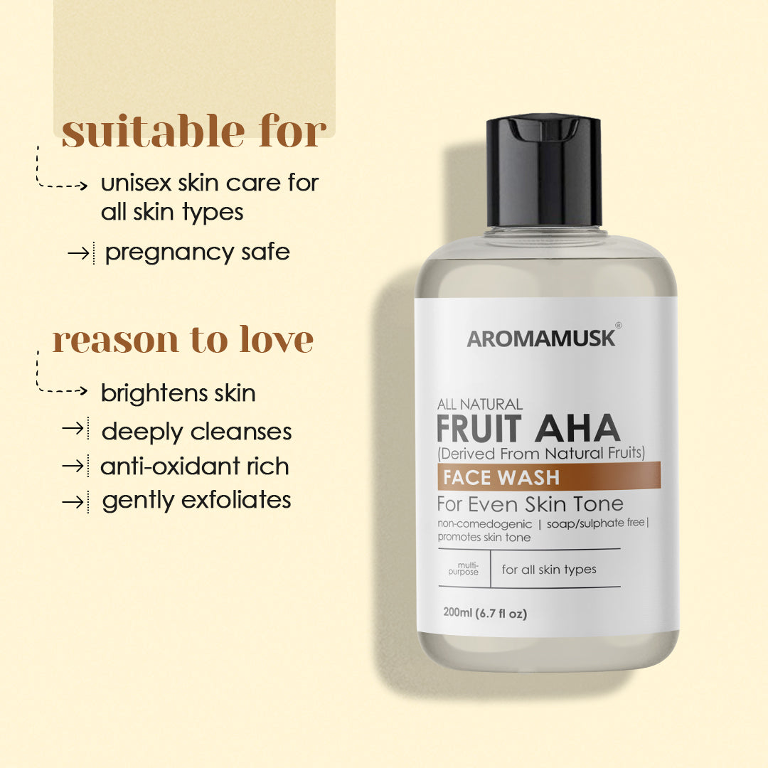 Fruit AHA Face Wash for Skin Brightening, 200ml | Soap Free, No SLS, Parabens, Harsh Chemicals