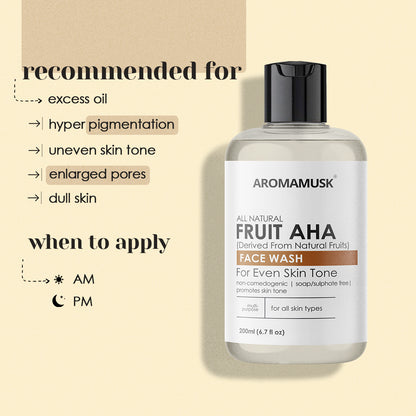 Fruit AHA Face Wash for Skin Brightening, 200ml | Soap Free, No SLS, Parabens, Harsh Chemicals