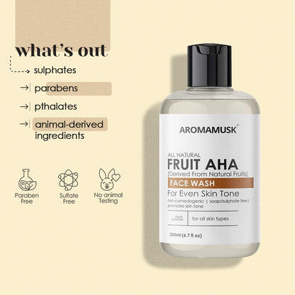Fruit AHA Face Wash for Skin Brightening, 200ml | Soap Free, No SLS, Parabens, Harsh Chemicals