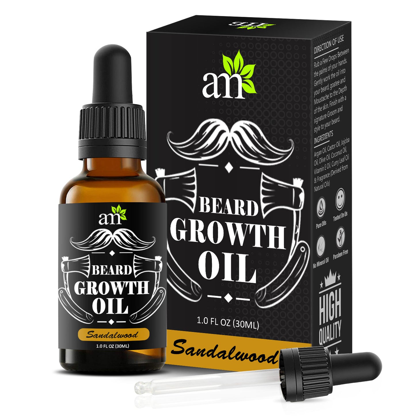 100% Natural Beard & Hair Growth Oil - Sandalwood, 30ml