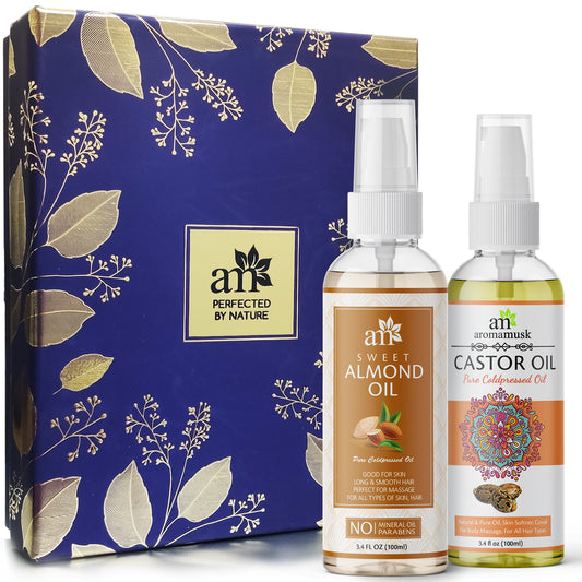 Propine Gift Box Body Care Kit (Sweet Almond Oil + USDA Organic Castor Oil)